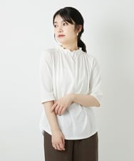 PHKGF29180 GEORGES RECH(小さいサイズ)(メゾン ドゥ サンク) タックフリルボトルネック5分袖カットソー ベージュ