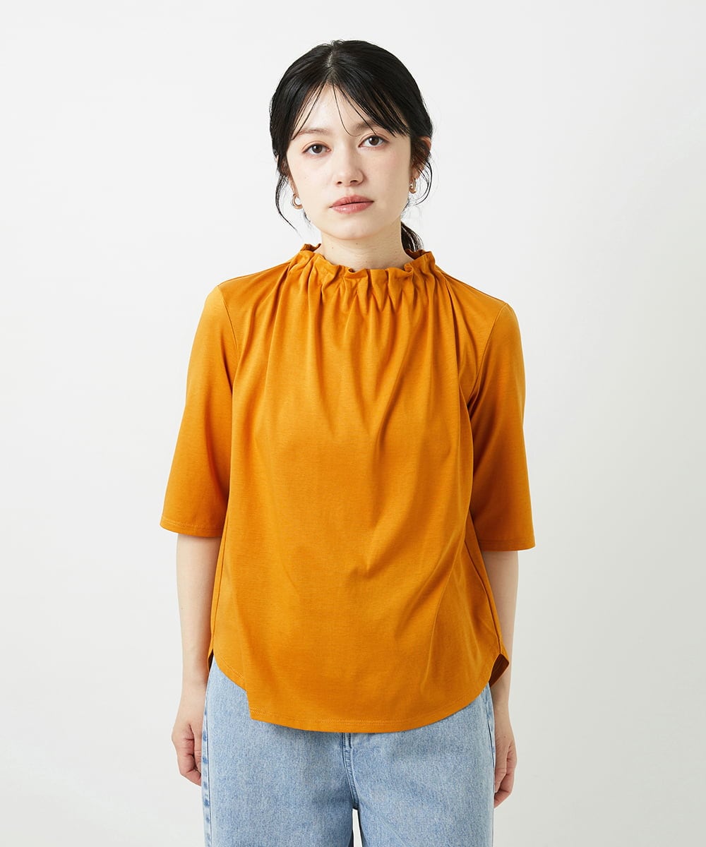 PHKGF29180 GEORGES RECH(小さいサイズ)(メゾン ドゥ サンク) タックフリルボトルネック5分袖カットソー ベージュ
