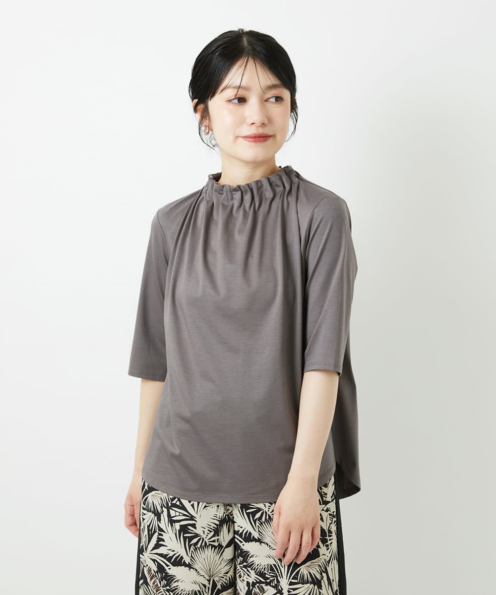 PHKGF29180 GEORGES RECH(小さいサイズ)(メゾン ドゥ サンク) タックフリルボトルネック5分袖カットソー ベージュ