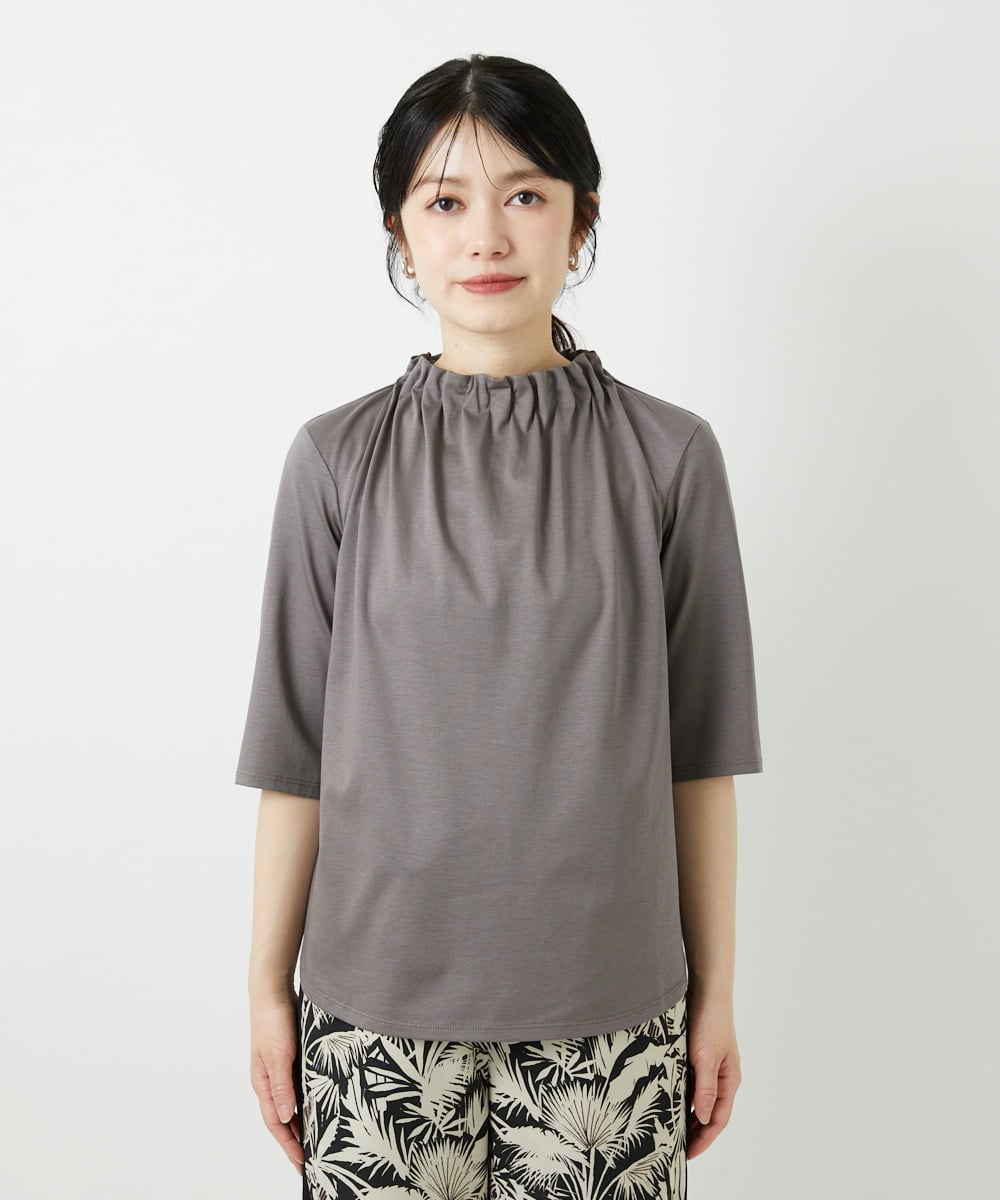 PHKGF29180 GEORGES RECH(小さいサイズ)(メゾン ドゥ サンク) タックフリルボトルネック5分袖カットソー ベージュ