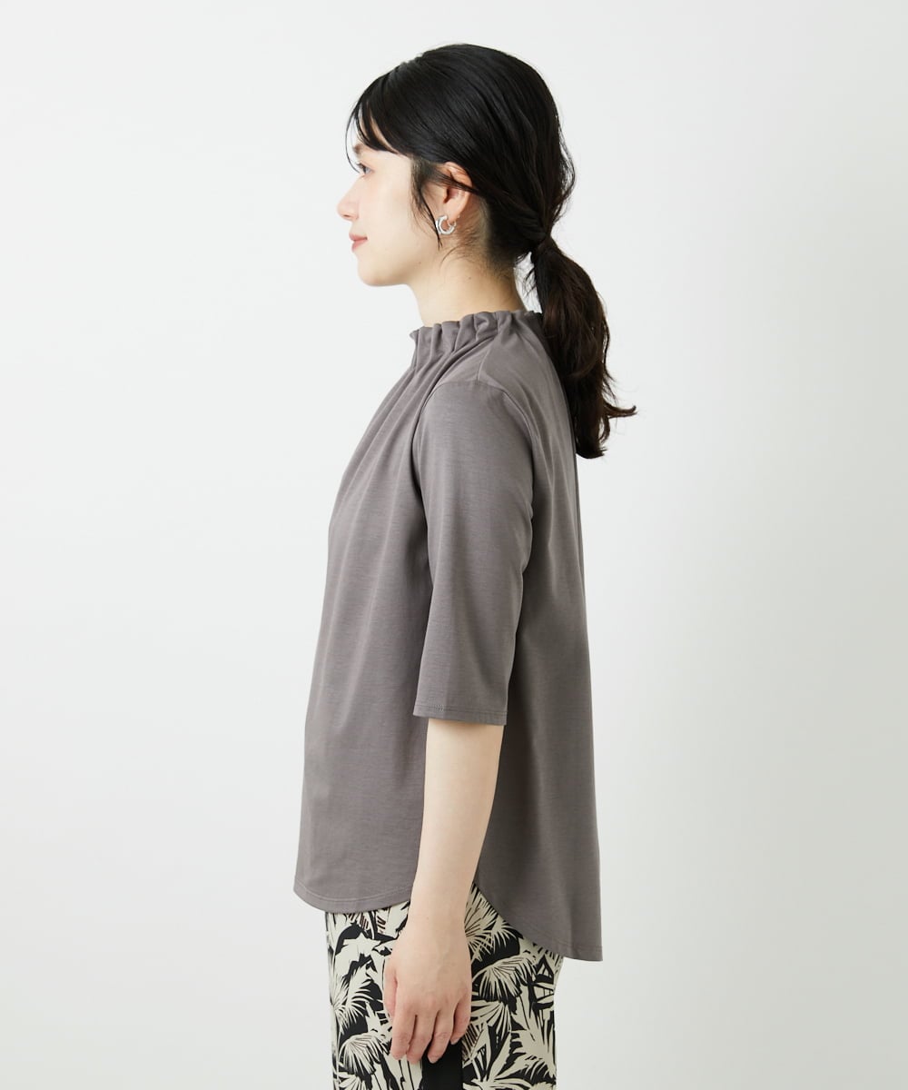 PHKGF29180 GEORGES RECH(小さいサイズ)(メゾン ドゥ サンク) タックフリルボトルネック5分袖カットソー ベージュ