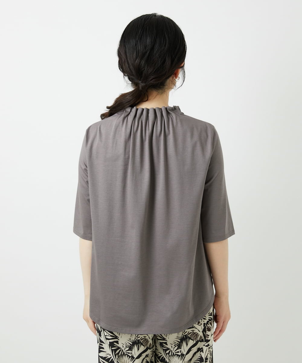 PHKGF29180 GEORGES RECH(小さいサイズ)(メゾン ドゥ サンク) タックフリルボトルネック5分袖カットソー ベージュ