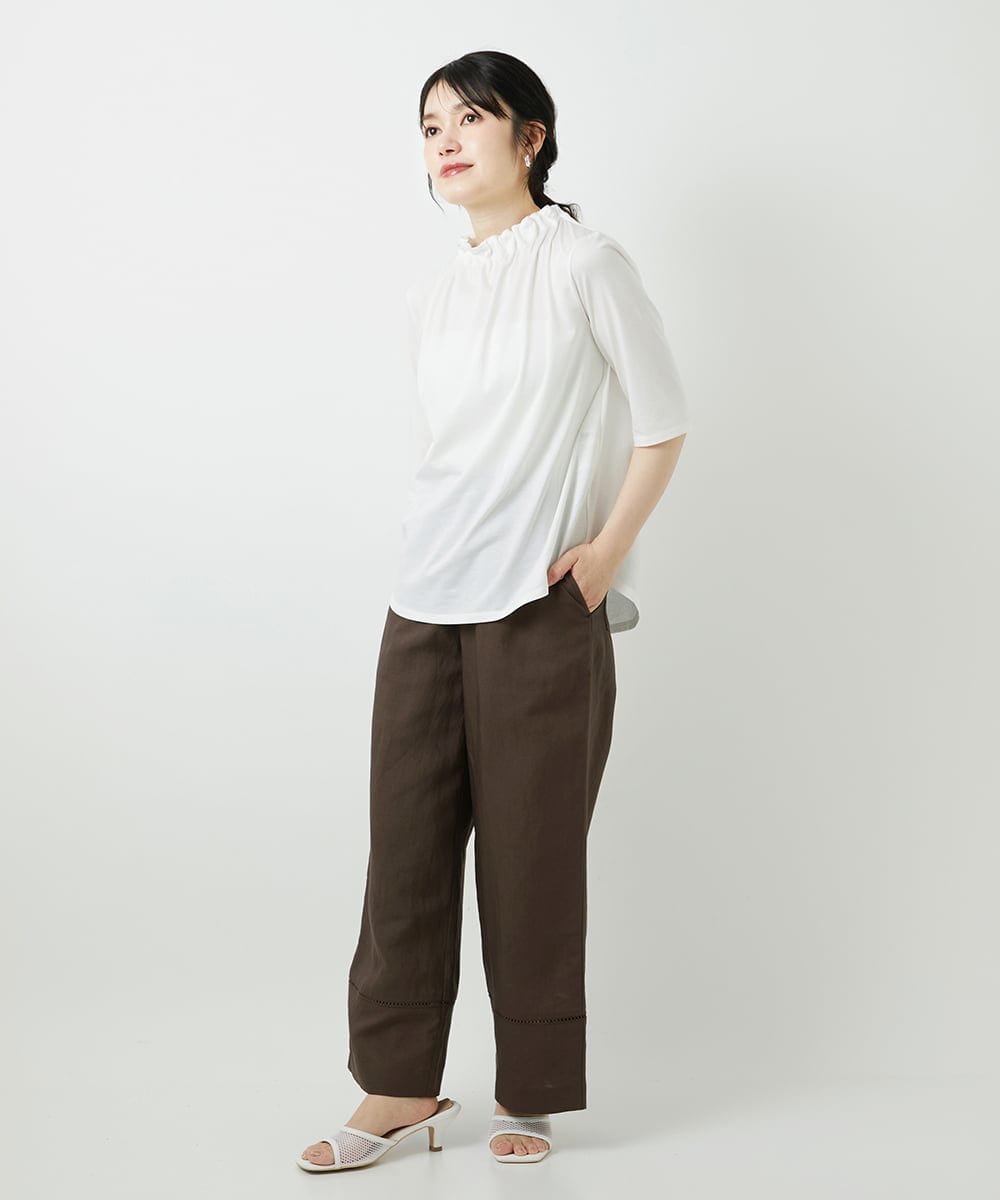 PHKGF29180 GEORGES RECH(小さいサイズ)(メゾン ドゥ サンク) タックフリルボトルネック5分袖カットソー ベージュ