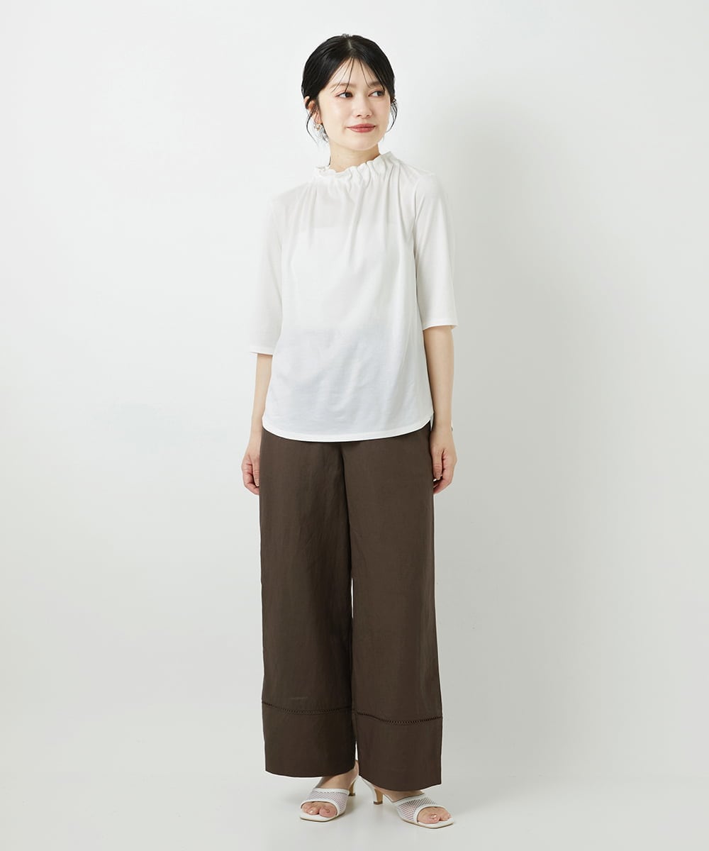 PHKGF29180 GEORGES RECH(小さいサイズ)(メゾン ドゥ サンク) タックフリルボトルネック5分袖カットソー ベージュ