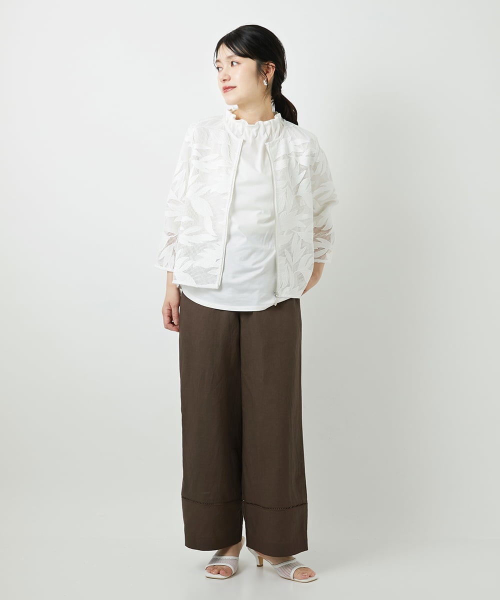 PHKGF29180 GEORGES RECH(小さいサイズ)(メゾン ドゥ サンク) タックフリルボトルネック5分袖カットソー ベージュ