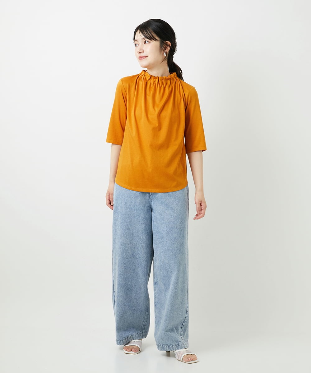 PHKGF29180 GEORGES RECH(小さいサイズ)(メゾン ドゥ サンク) タックフリルボトルネック5分袖カットソー ベージュ