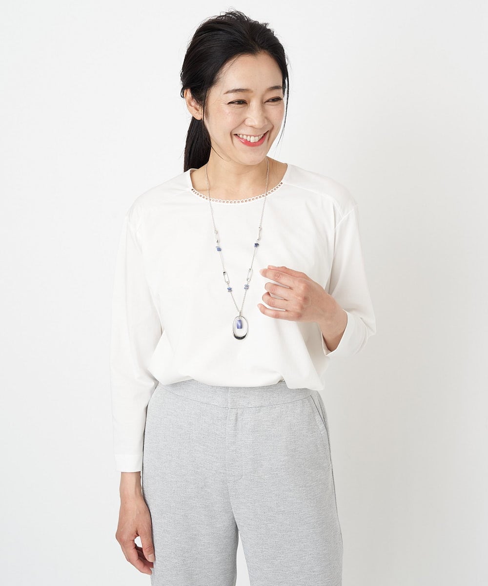 PHKGS08190 GEORGES RECH(小さいサイズ)(メゾン ドゥ サンク) 8分袖ラウンドヘム刺繍カットソー ベージュ