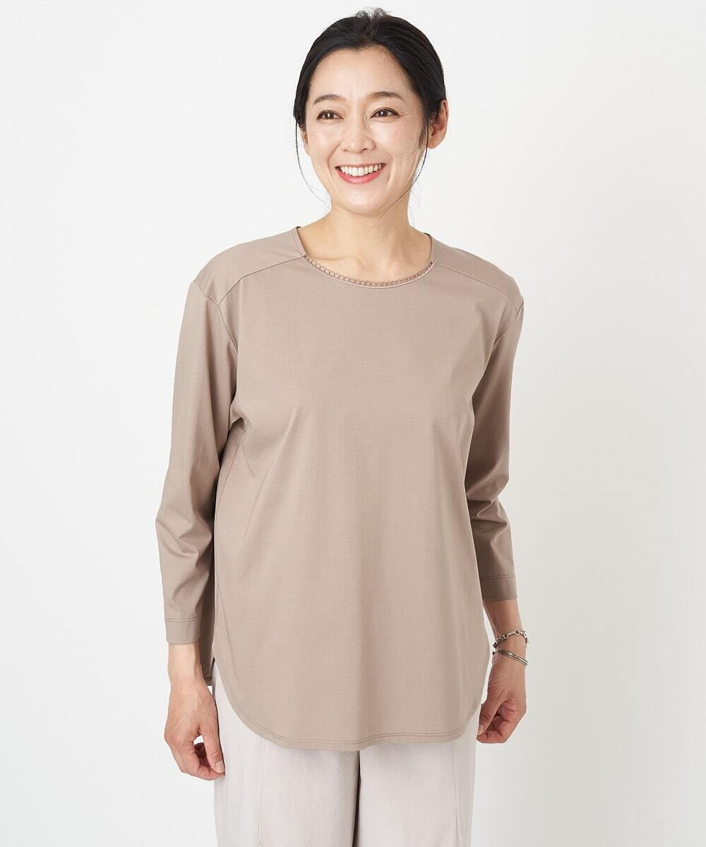 PHKGS08190 GEORGES RECH(小さいサイズ)(メゾン ドゥ サンク) 8分袖ラウンドヘム刺繍カットソー ベージュ