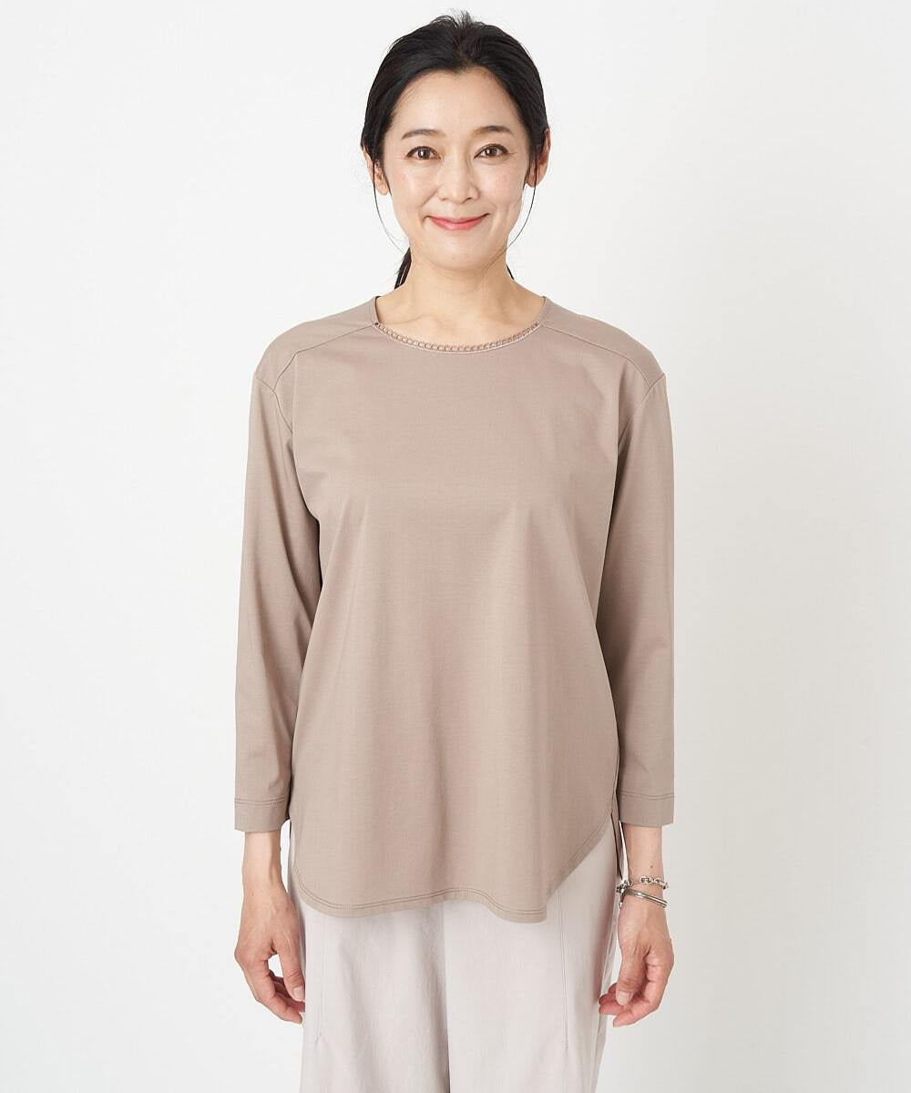 PHKGS08190 GEORGES RECH(小さいサイズ)(メゾン ドゥ サンク) 8分袖ラウンドヘム刺繍カットソー ベージュ