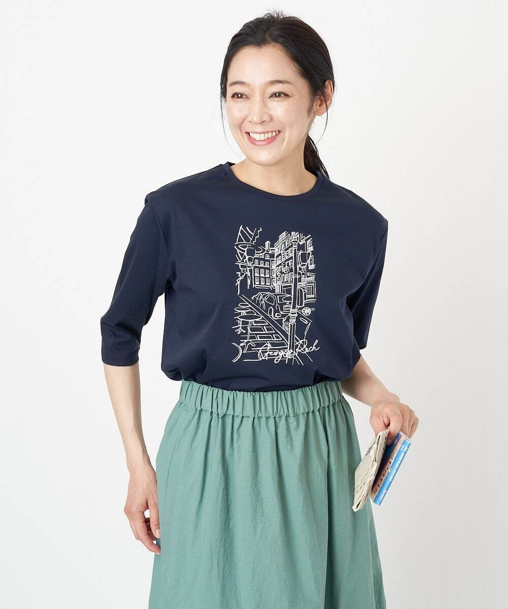接触冷感]PARIS刺繍7分袖カットソー(カットソー・Tシャツ) | GEORGES