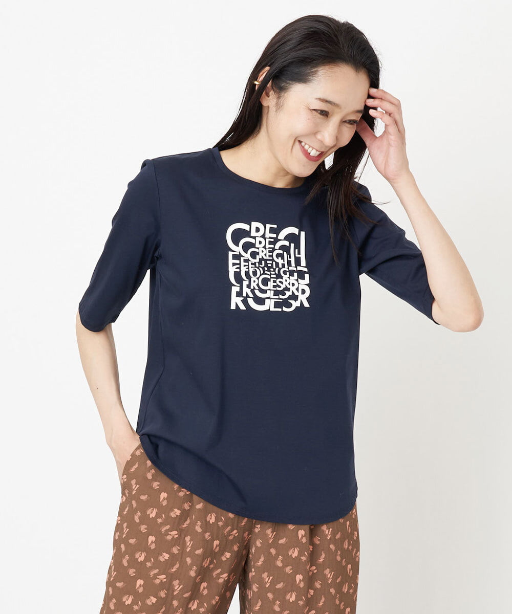 接触冷感]ロゴプリント5分袖ラウンドヘムカットソー(カットソー・Tシャツ) GEORGES RECH(小さいサイズ)(メゾン ドゥ  サンク)｜イトキンオンラインストア