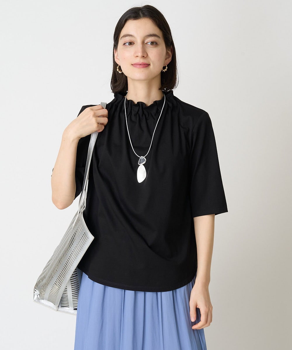ギャザーハイネック5分袖カットソー(カットソー・Tシャツ