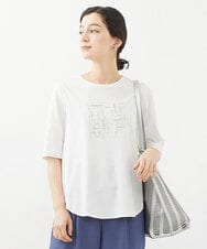 PHKGX12150 GEORGES RECH(小さいサイズ)(メゾン ドゥ サンク) [接触冷感]ロゴ刺繍スパンコールAラインカットソー ホワイト