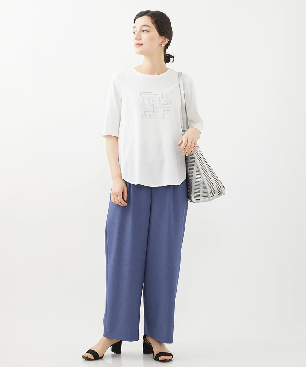 PHKGX12150 GEORGES RECH(小さいサイズ)(メゾン ドゥ サンク) [接触冷感]ロゴ刺繍スパンコールAラインカットソー ライトグレー