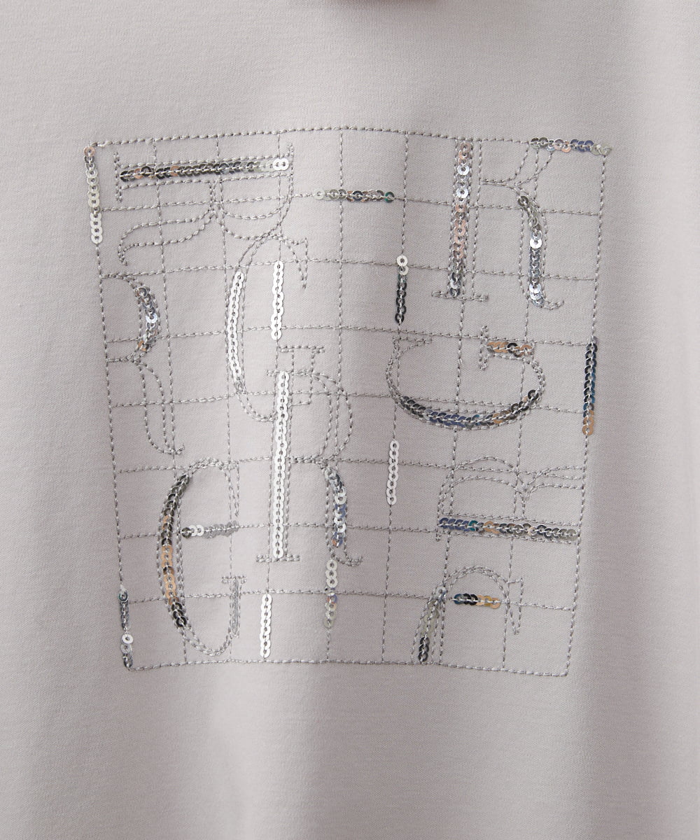 PHKGX12150 GEORGES RECH(小さいサイズ)(メゾン ドゥ サンク) [接触冷感]ロゴ刺繍スパンコールAラインカットソー ライトグレー