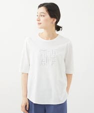 PHKGX12150 GEORGES RECH(小さいサイズ)(メゾン ドゥ サンク) [接触冷感]ロゴ刺繍スパンコールAラインカットソー ライトグレー