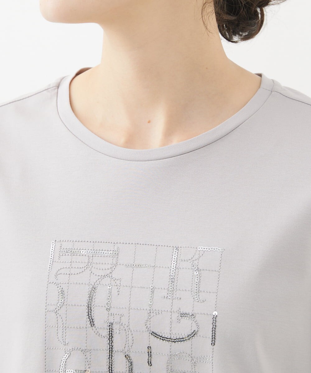 PHKGX12150 GEORGES RECH(小さいサイズ)(メゾン ドゥ サンク) [接触冷感]ロゴ刺繍スパンコールAラインカットソー ライトグレー