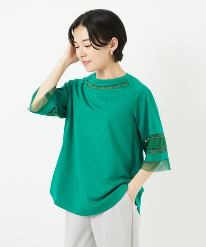 PHKHA58250 GEORGES RECH(小さいサイズ) チュールエンブロイダリー6分袖カットソー