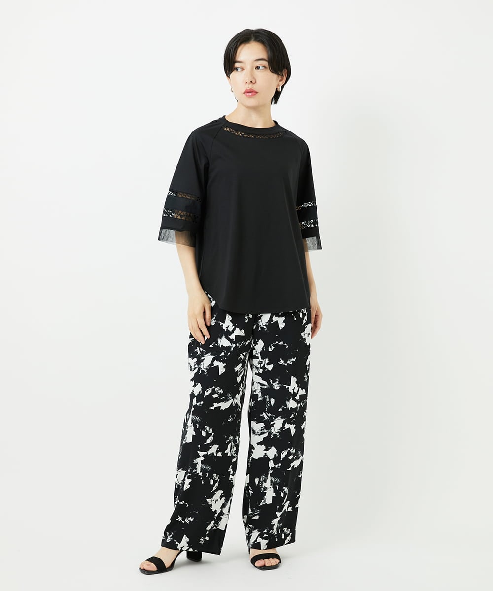 PHKHA58250 GEORGES RECH(小さいサイズ)(メゾン ドゥ サンク) チュールエンブロイダリー6分袖カットソー グリーン