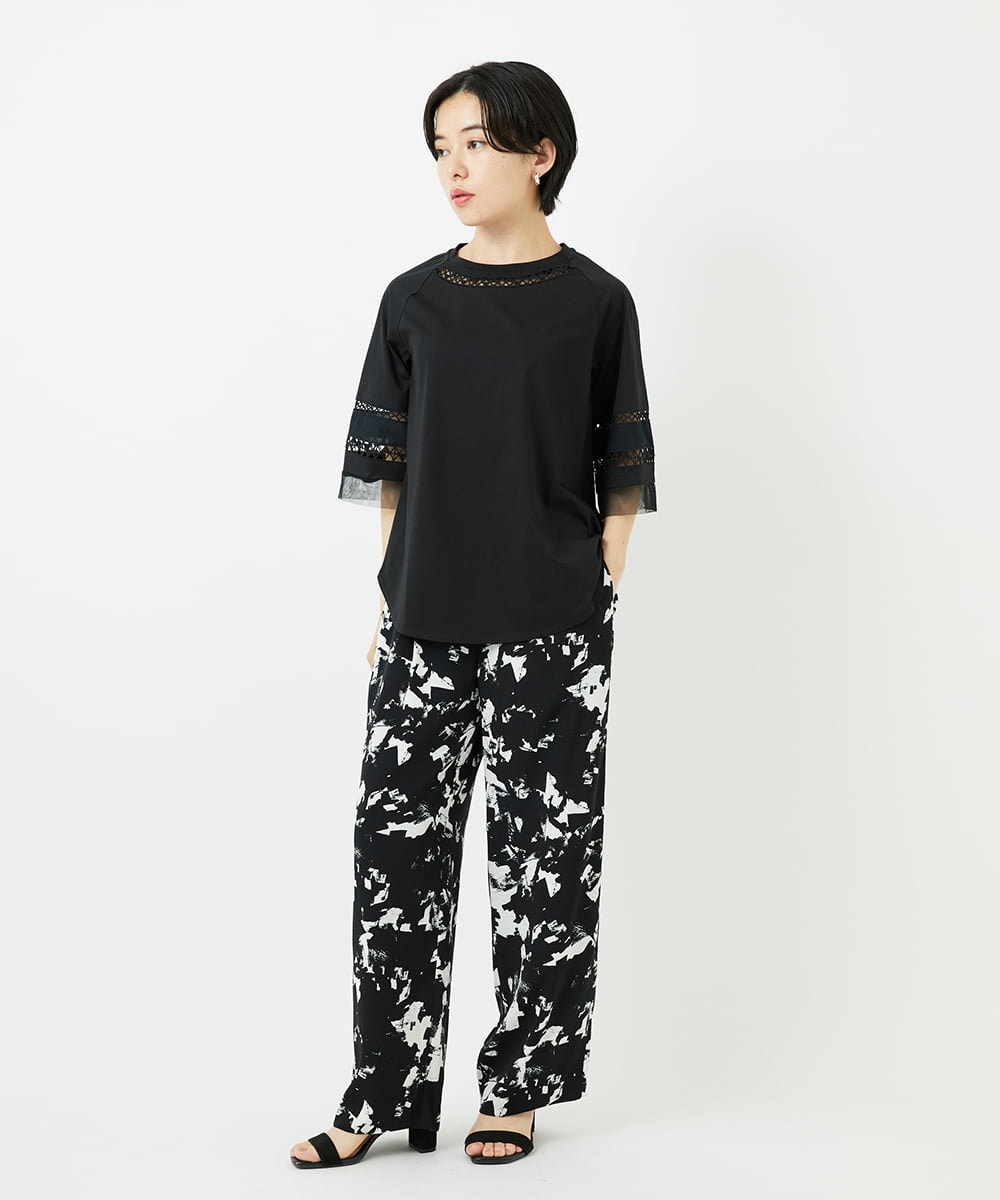 PHKHA58250 GEORGES RECH(小さいサイズ)(メゾン ドゥ サンク) チュールエンブロイダリー6分袖カットソー グリーン