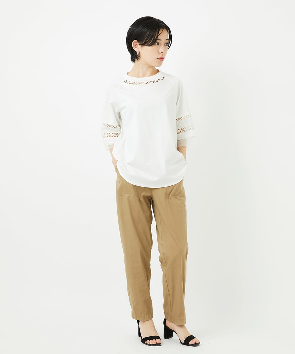 PHKHA58250 GEORGES RECH(小さいサイズ)(メゾン ドゥ サンク) チュールエンブロイダリー6分袖カットソー グリーン