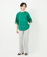 PHKHA58250 GEORGES RECH(小さいサイズ)(メゾン ドゥ サンク) チュールエンブロイダリー6分袖カットソー グリーン