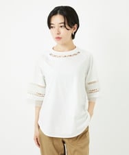 PHKHA58250 GEORGES RECH(小さいサイズ)(メゾン ドゥ サンク) チュールエンブロイダリー6分袖カットソー グリーン