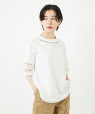 PHKHA58250 GEORGES RECH(小さいサイズ)(メゾン ドゥ サンク) チュールエンブロイダリー6分袖カットソー グリーン