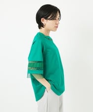 PHKHA58250 GEORGES RECH(小さいサイズ)(メゾン ドゥ サンク) チュールエンブロイダリー6分袖カットソー グリーン
