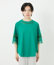 PHKHA58250 GEORGES RECH(小さいサイズ)(メゾン ドゥ サンク) チュールエンブロイダリー6分袖カットソー グリーン