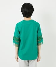 PHKHA58250 GEORGES RECH(小さいサイズ)(メゾン ドゥ サンク) チュールエンブロイダリー6分袖カットソー グリーン