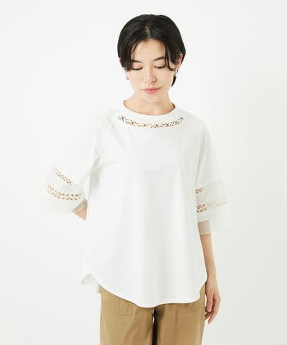 PHKHA58250 GEORGES RECH(小さいサイズ) チュールエンブロイダリー6分袖カットソー