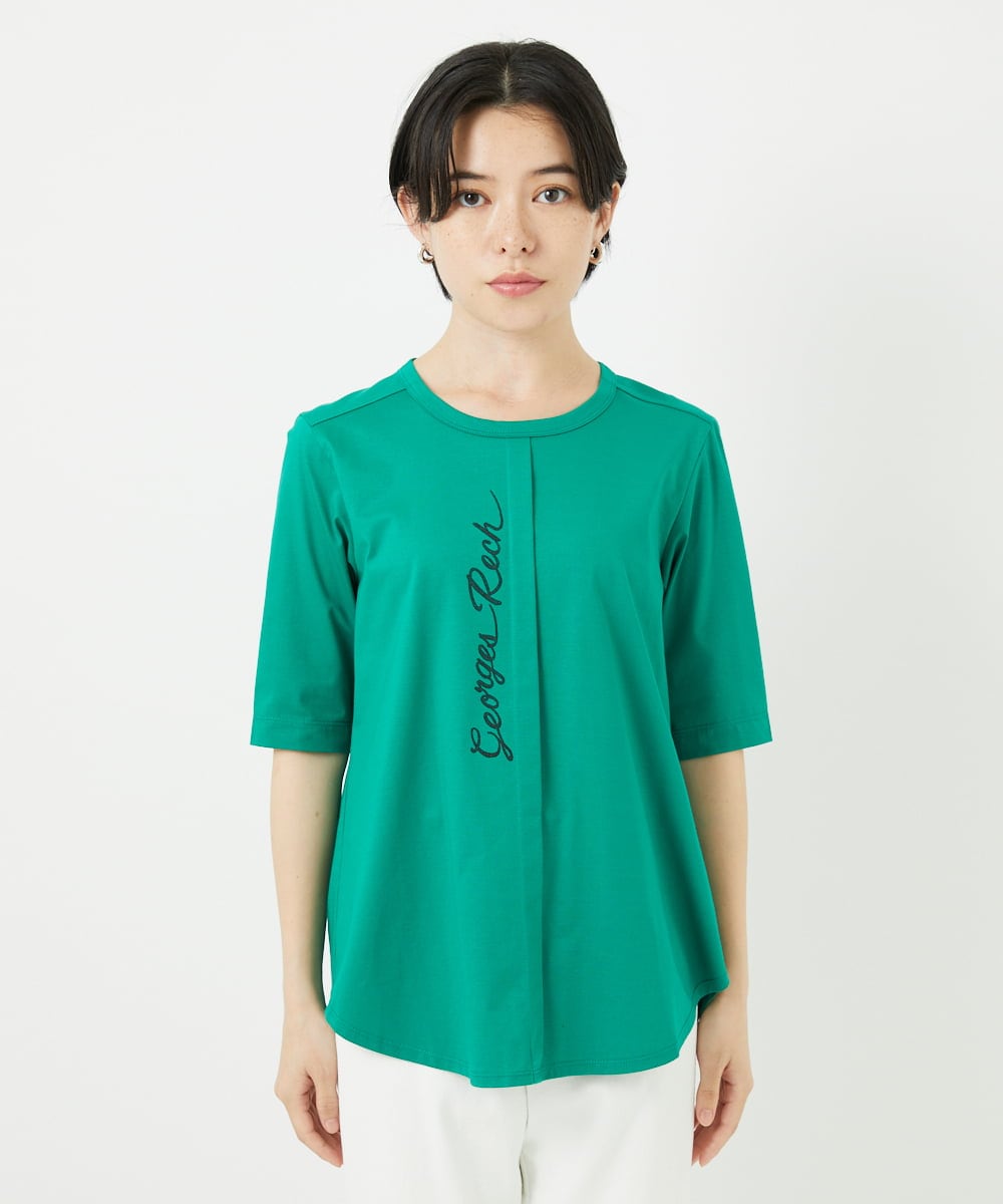 PHKHA59180 GEORGES RECH(小さいサイズ)(メゾン ドゥ サンク) シルケット天竺ラウンドヘムロゴカットソー グリーン