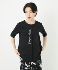 PHKHA59180 GEORGES RECH(小さいサイズ)(メゾン ドゥ サンク) シルケット天竺ラウンドヘムロゴカットソー ブラック