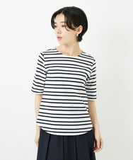 PHKHA66190 GEORGES RECH(小さいサイズ)(メゾン ドゥ サンク)  [日本製]マルチボーダーラメカットソー ホワイト