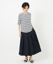 PHKHA66190 GEORGES RECH(小さいサイズ)(メゾン ドゥ サンク)  [日本製]マルチボーダーラメカットソー ホワイト