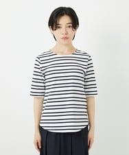 PHKHA66190 GEORGES RECH(小さいサイズ)(メゾン ドゥ サンク)  [日本製]マルチボーダーラメカットソー ホワイト