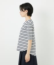 PHKHA66190 GEORGES RECH(小さいサイズ)(メゾン ドゥ サンク)  [日本製]マルチボーダーラメカットソー ホワイト