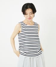 PHKHA67130 GEORGES RECH(小さいサイズ)(メゾン ドゥ サンク)  [日本製]マルチボーダーラメタンクトップ ホワイト
