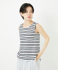 PHKHA67130 GEORGES RECH(小さいサイズ)(メゾン ドゥ サンク)  [日本製]マルチボーダーラメタンクトップ ホワイト