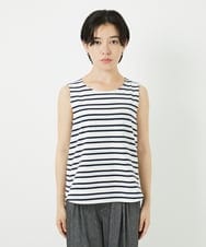 PHKHA67130 GEORGES RECH(小さいサイズ)(メゾン ドゥ サンク)  [日本製]マルチボーダーラメタンクトップ ホワイト