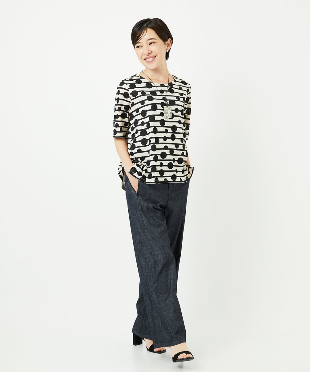 PHKHB08210 GEORGES RECH(小さいサイズ)(メゾン ドゥ サンク) ドライタッチドットボーダーカットソー ベージュ