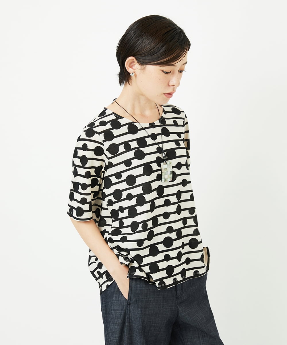PHKHB08210 GEORGES RECH(小さいサイズ)(メゾン ドゥ サンク) ドライタッチドットボーダーカットソー ベージュ