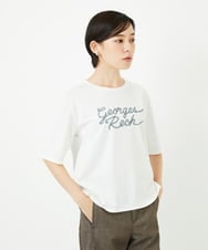 PHKHB11190 GEORGES RECH(小さいサイズ)(メゾン ドゥ サンク)  [接触冷感/紫外線カット/遮熱]プレーティングスルケットロゴカットソー ホワイト