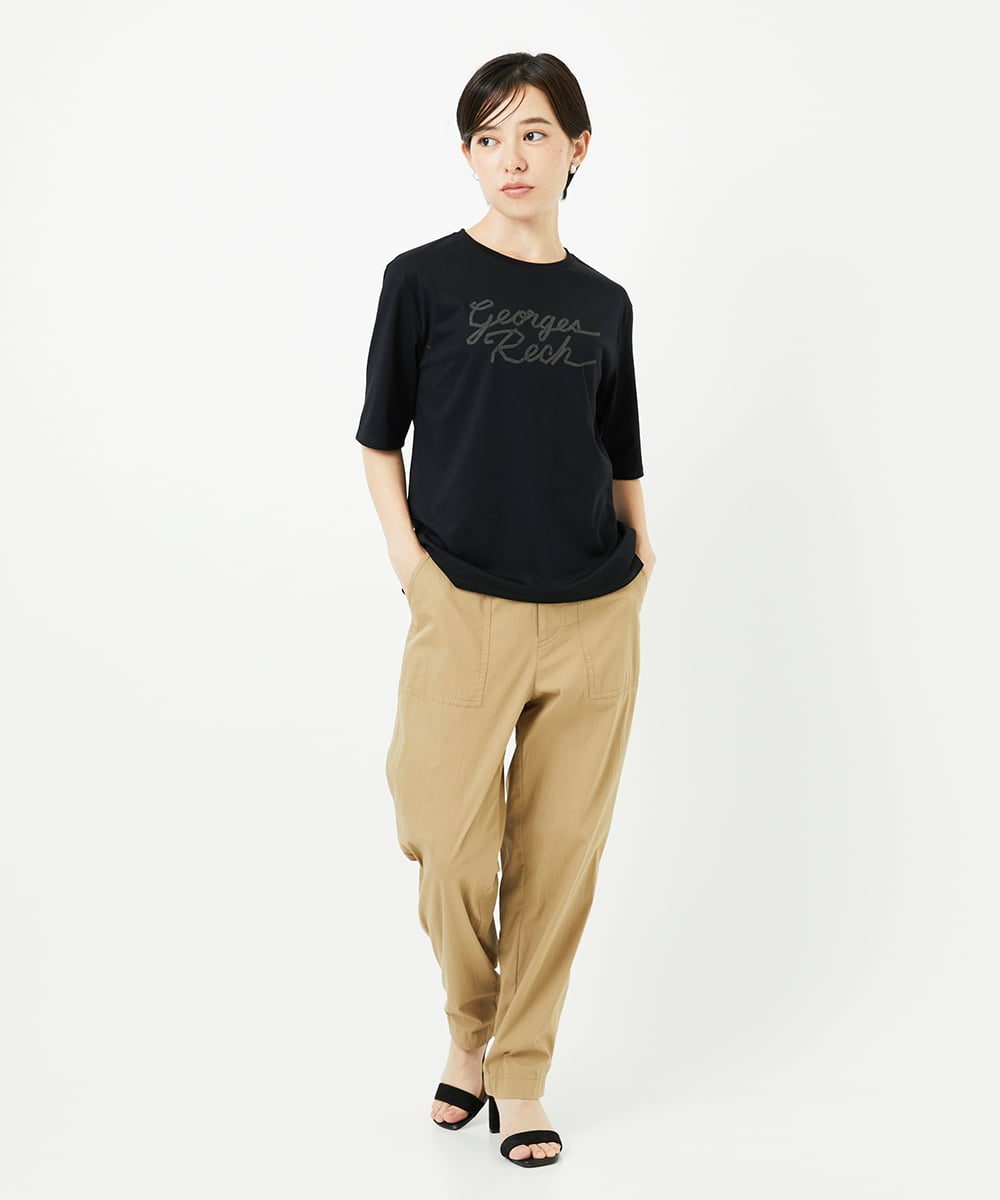 PHKHB11190 GEORGES RECH(小さいサイズ)(メゾン ドゥ サンク)  [接触冷感/紫外線カット/遮熱]プレーティングスルケットロゴカットソー ホワイト