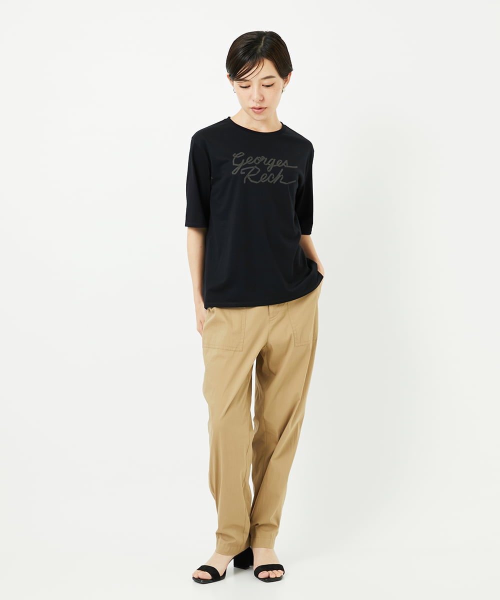 PHKHB11190 GEORGES RECH(小さいサイズ)(メゾン ドゥ サンク)  [接触冷感/紫外線カット/遮熱]プレーティングスルケットロゴカットソー ホワイト