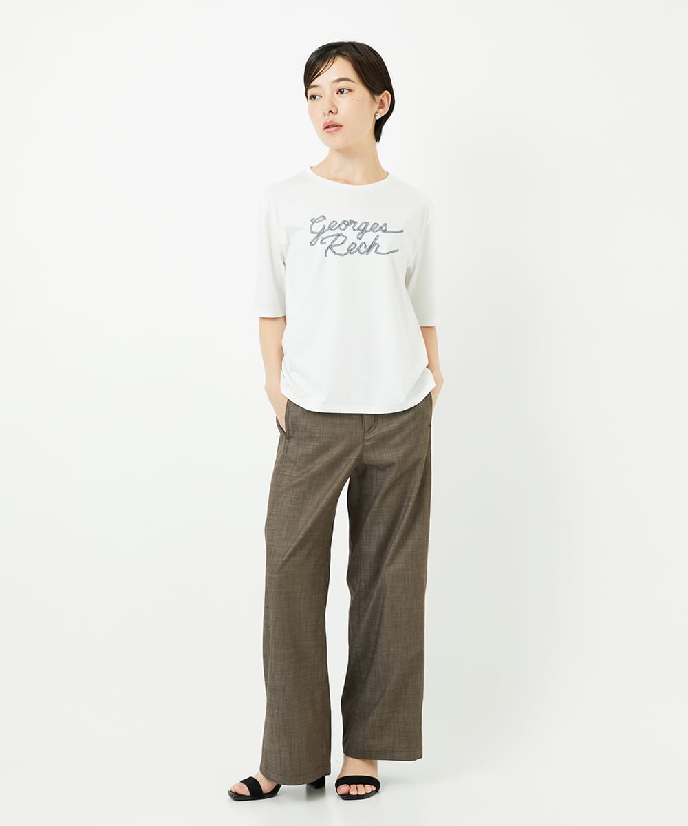 PHKHB11190 GEORGES RECH(小さいサイズ)(メゾン ドゥ サンク)  [接触冷感/紫外線カット/遮熱]プレーティングスルケットロゴカットソー ホワイト