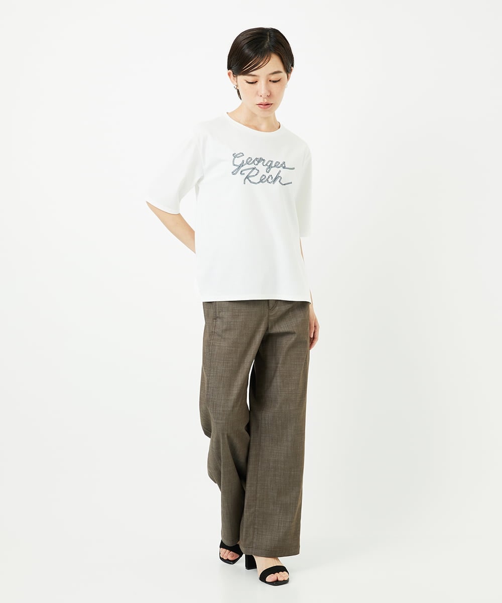 PHKHB11190 GEORGES RECH(小さいサイズ)(メゾン ドゥ サンク)  [接触冷感/紫外線カット/遮熱]プレーティングスルケットロゴカットソー ホワイト