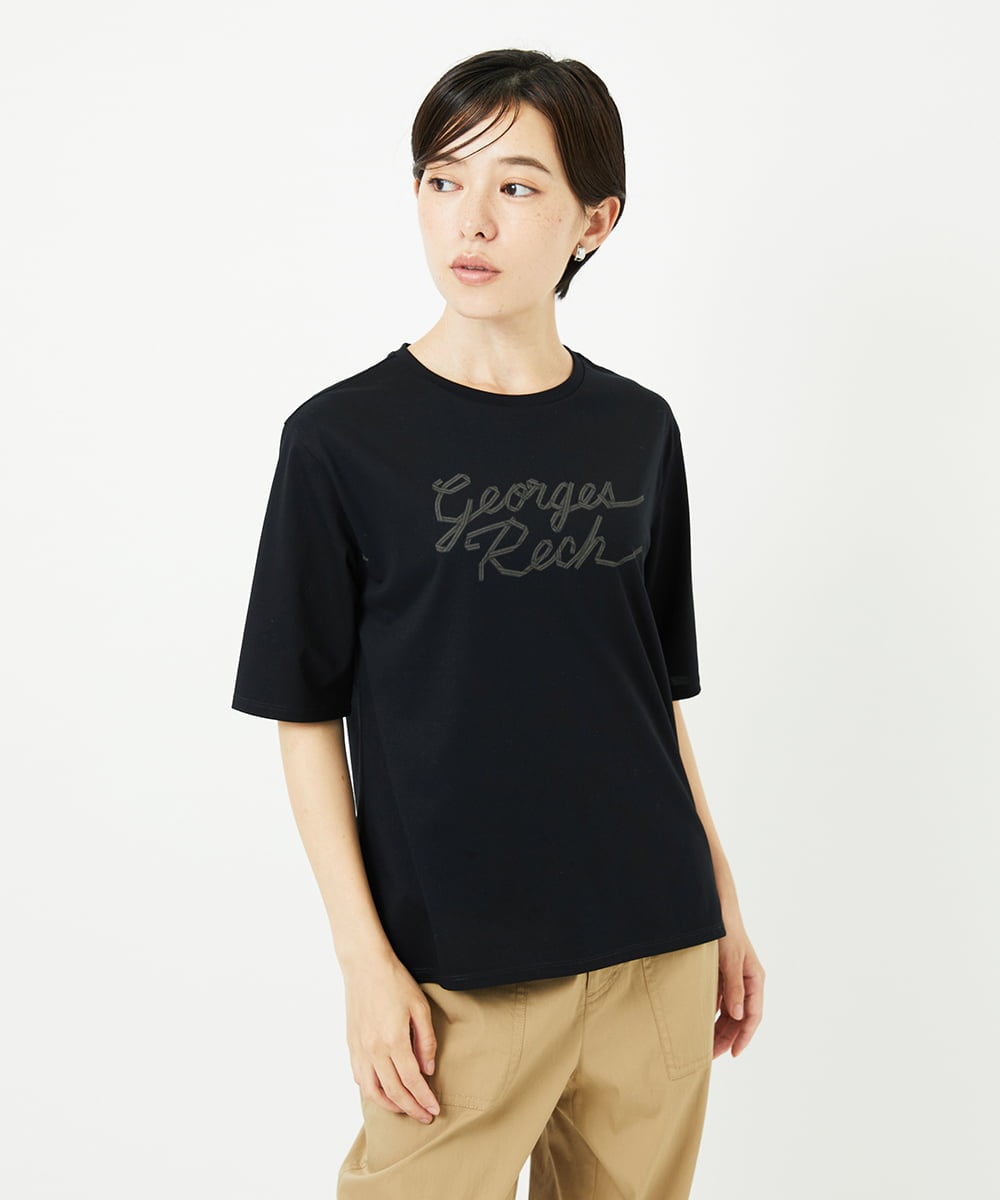 PHKHB11190 GEORGES RECH(小さいサイズ)(メゾン ドゥ サンク)  [接触冷感/紫外線カット/遮熱]プレーティングスルケットロゴカットソー ホワイト
