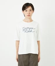 PHKHB11190 GEORGES RECH(小さいサイズ)(メゾン ドゥ サンク)  [接触冷感/紫外線カット/遮熱]プレーティングスルケットロゴカットソー ホワイト